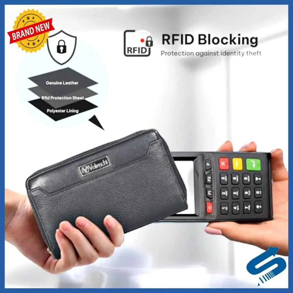 Leather Clutch Wallet with RFID Blocking and Card Slots